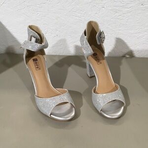 Silver Glitter Block Heel Sandals